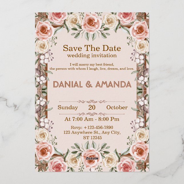 Editable Blush Pink Floral Wedding Invitation (Back)