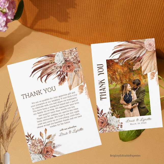 Editable Bohemian Wedding Photo Thank You Card (Creator Uploaded)