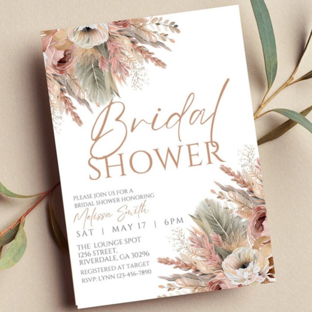 Editable Boho Bridal Shower Invitation, Pampas Invitation (Creator Uploaded)
