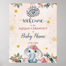 Editable Boho Elephant Aqiqah Aqeeqah Poster Sign