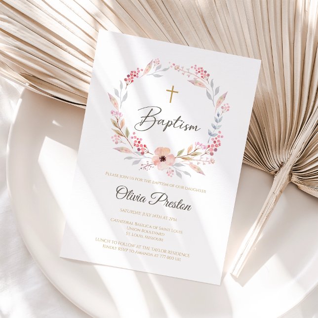 Editable Boho Floral Girl Baptism Invitation (Boho Floral Girl Baptism Invitation)