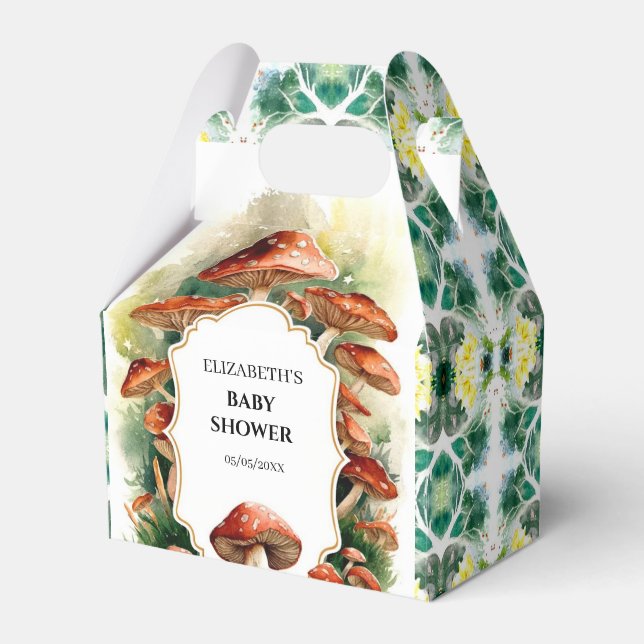 Editable Boho Mushroom Baby Shower Favour Box (Front Side)