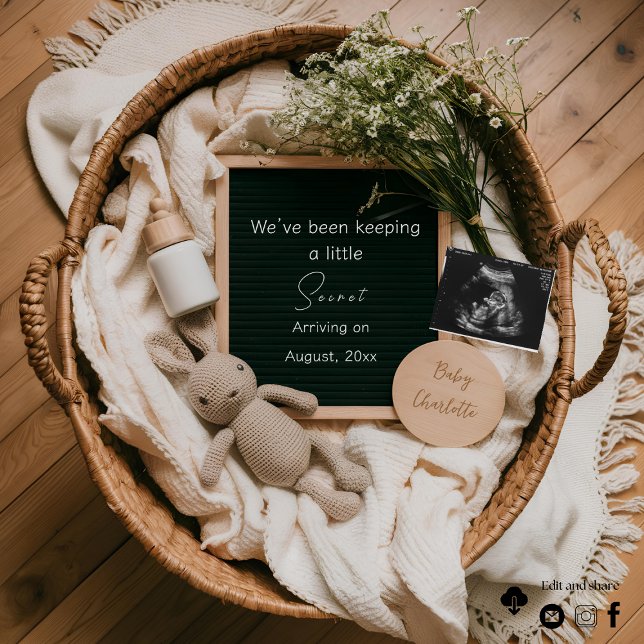 Editable boho neutral pregnancy announcement  (Creator Uploaded)
