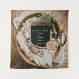 Editable boho neutral pregnancy announcement  tapestry