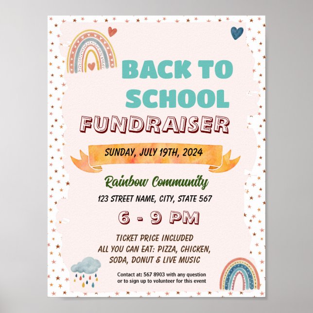 Editable boho rainbow back to school flyer poster (Front)