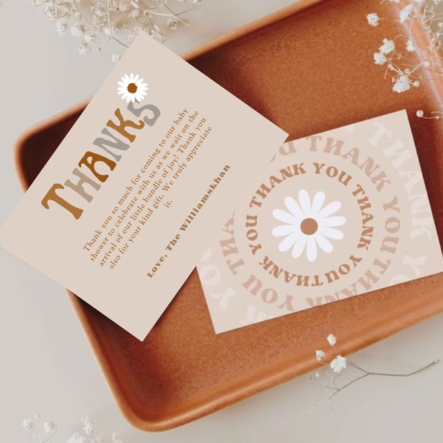 Editable Boho Thank You baby shower Card Template  (Creator Uploaded)