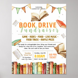Editable books drive fundraiser flyer poster