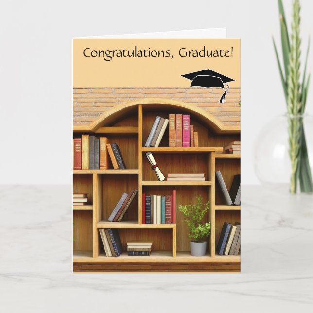 Editable Bookshelf Graduation Card (Front)