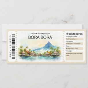 Editable Bora Bora Plane ticket Boarding Pass Invitation