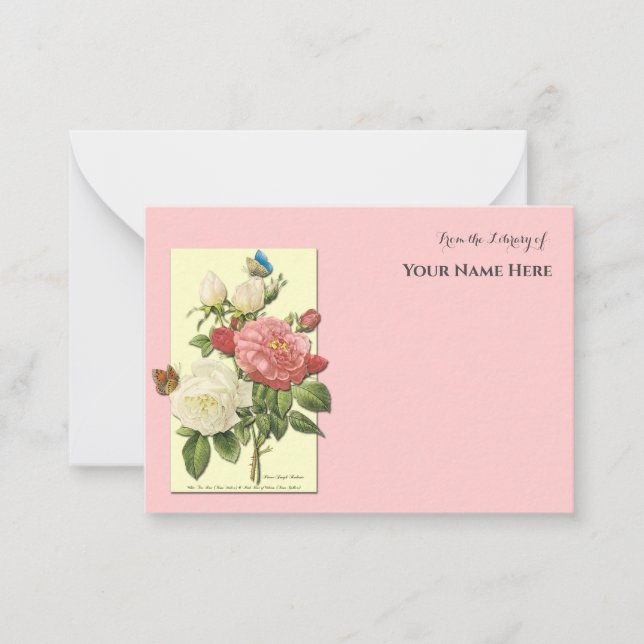 Editable Botanical White Red Roses Library of Card (Front)