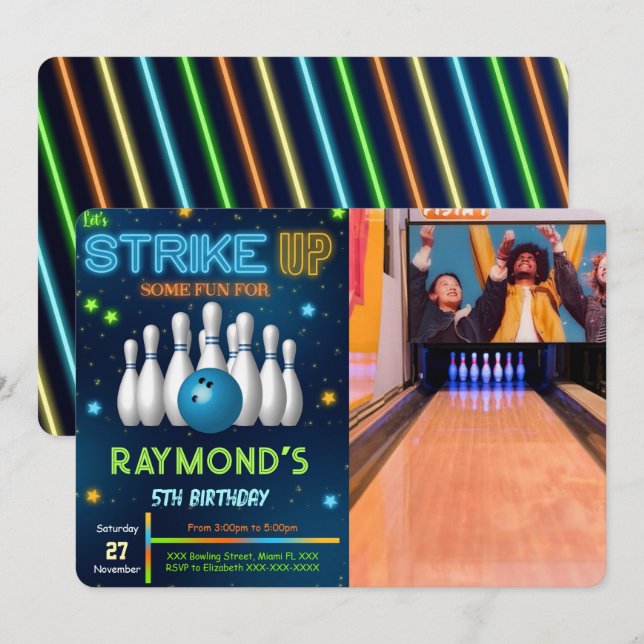 Editable Bowling Photo Invitation (Front/Back)