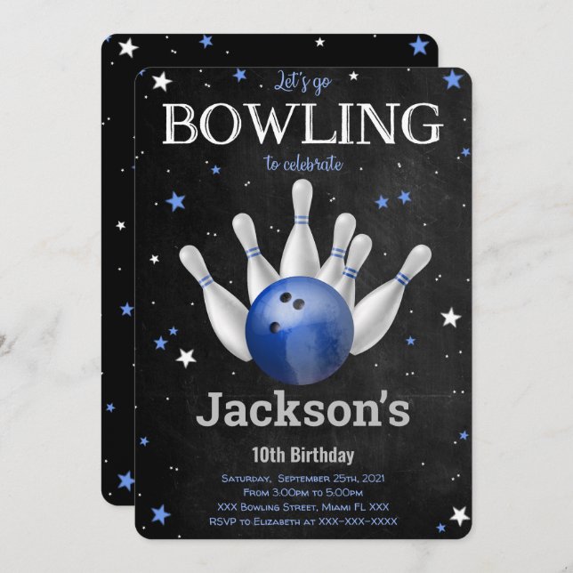 Editable Boy Bowling Invitation (Front/Back)
