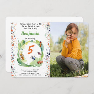 Editable Boy Bug Birthday Party Photo Invitation