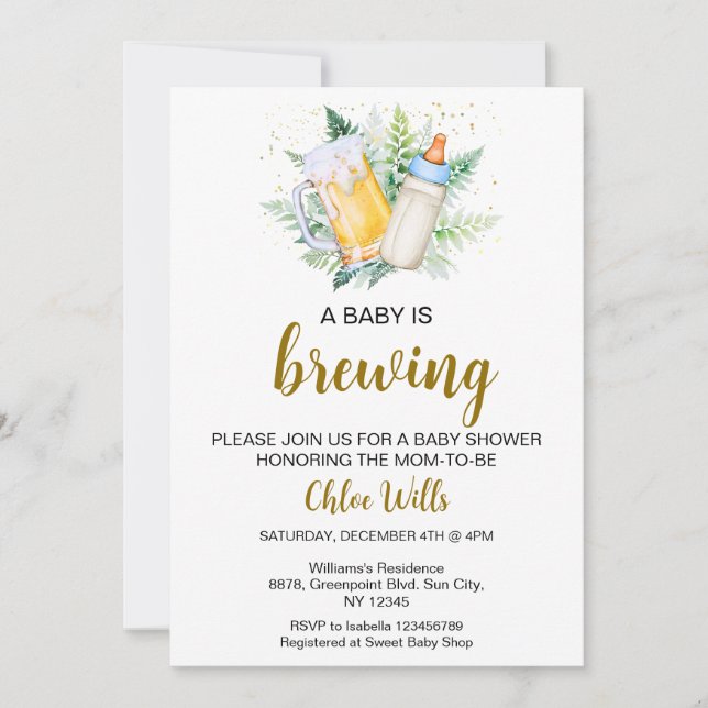 Editable Boy is Brewing Baby Shower Invitation (Front)