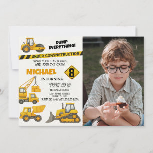 Editable Boys Construction Birthday Invitations