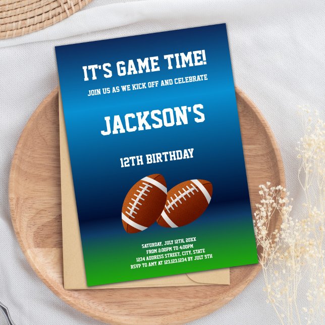 Editable Boys Game Day Sports Party Invite (2 Balls Football Birthday Invitations)