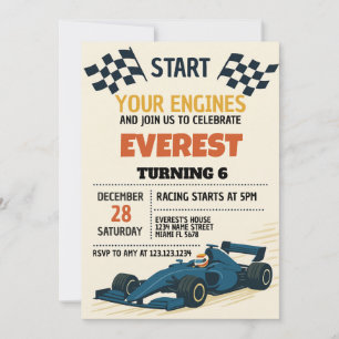 Editable Boys Racing Party Invite with Chequered