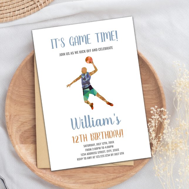 Editable Boys Sports Party Card (Basketball Black Orange Invitations)