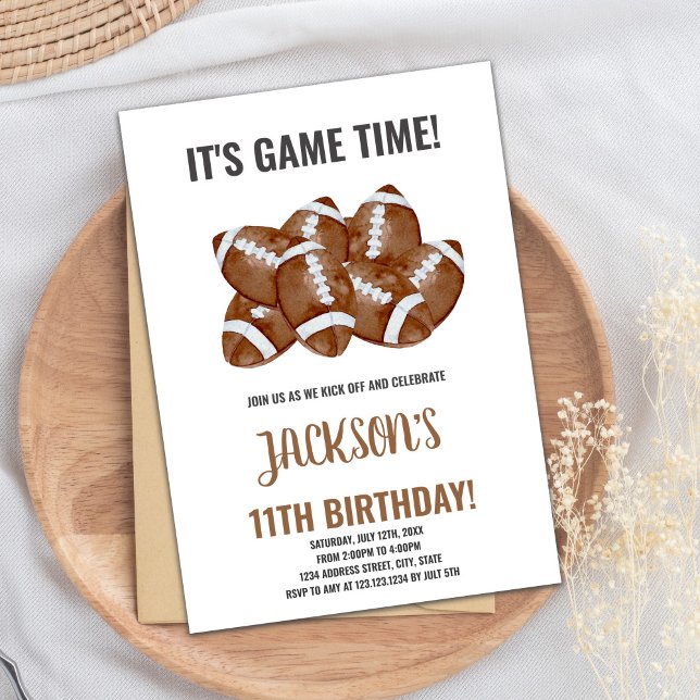 Editable Boys Sports Party Card with Game Day (Football Balls Football Birthday Invitations)