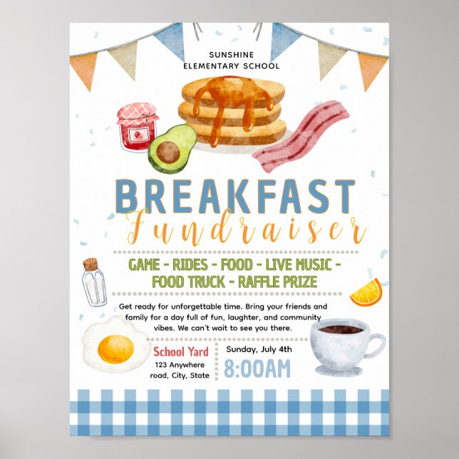 Editable breakfast fundraiser flyer poster (Front)