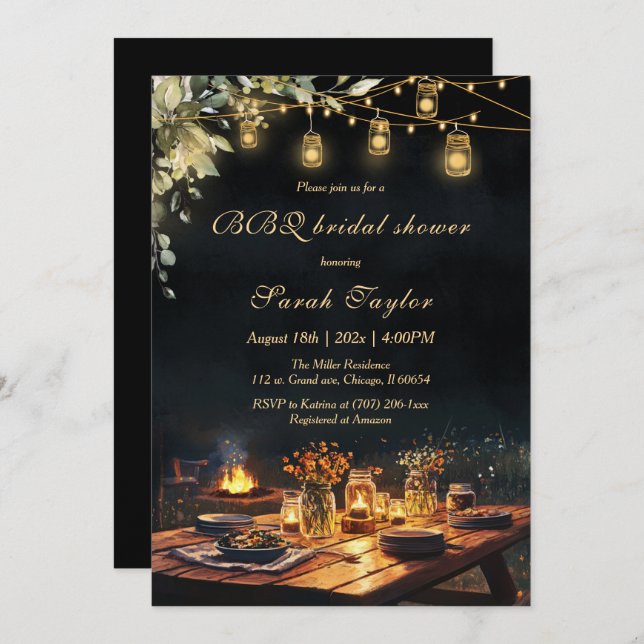 Editable Bridal Shower Invitations with BBQ  (Front/Back)