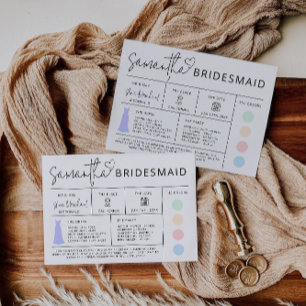 Editable Bridesmaid Info Card, Bridal Party Guide Invitation