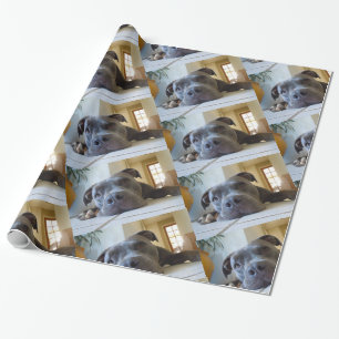 Editable Brown Pitbull Dog Wrapping Paper