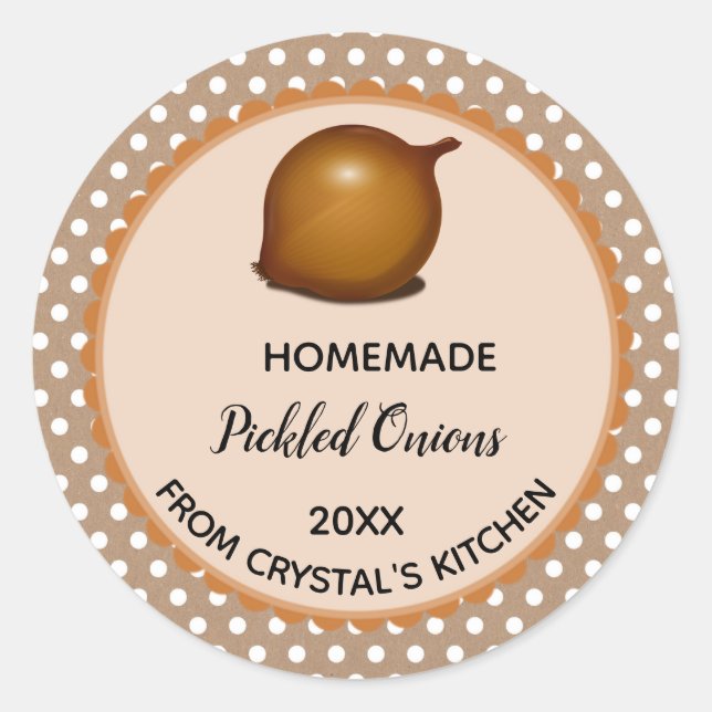 Editable Brown Polka Dot Pickled Onions Labels (Front)