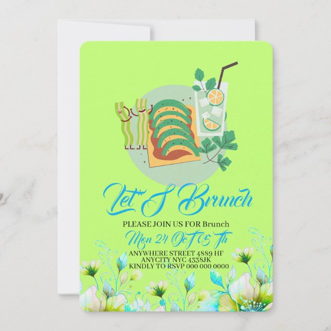 Editable Brunch Invitation, Let's Brunch Invitatio Invitation (Front)