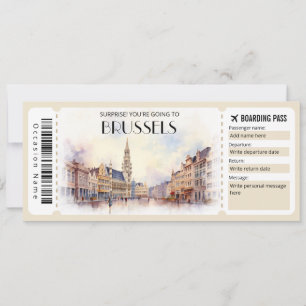 Editable Brussels Belgium Plane Boarding Pass Invitation