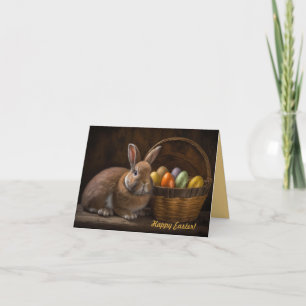 Editable Bunny and Eggs In a Basket Easter Card