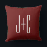 Editable Burgundy Red Background & White Text  Cushion<br><div class="desc">Customisable design for a couples monogram or any other text you like,  edit as you wish!</div>