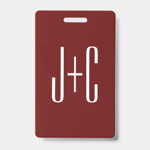 Editable Burgundy Red Background & White Text  ID Badge