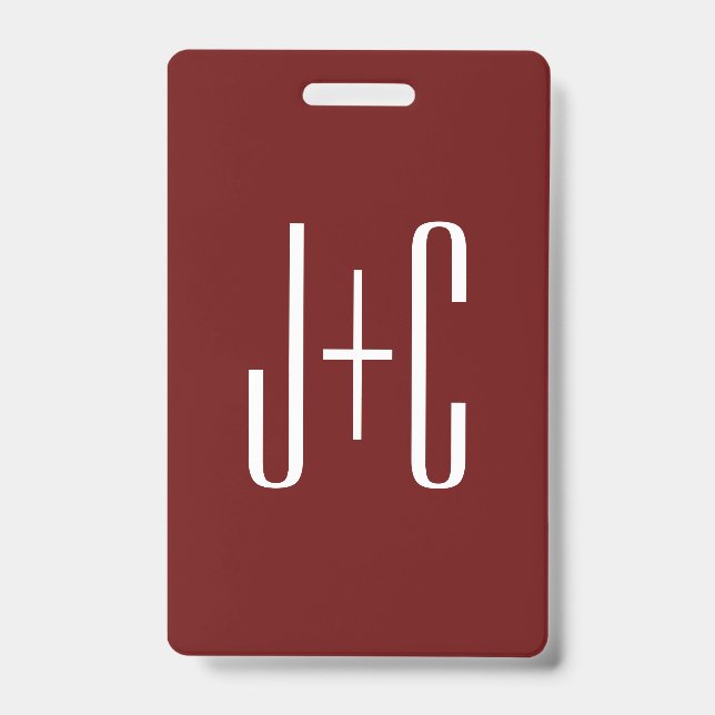 Editable Burgundy Red Background & White Text  ID Badge (Front)