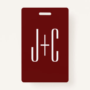 Editable Burgundy Red Background & White Text ID Badge