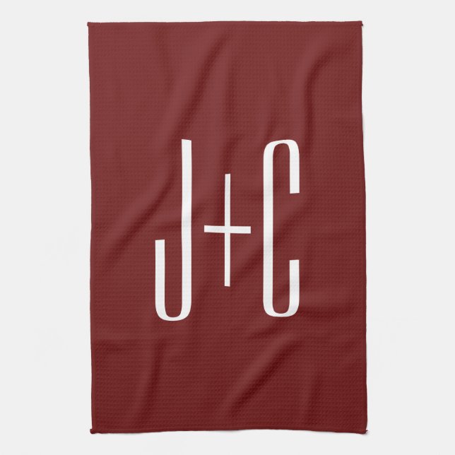 Editable Burgundy Red Background & White Text  Tea Towel (Vertical)