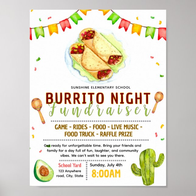 Editable burrito fundraiser flyer poster (Front)