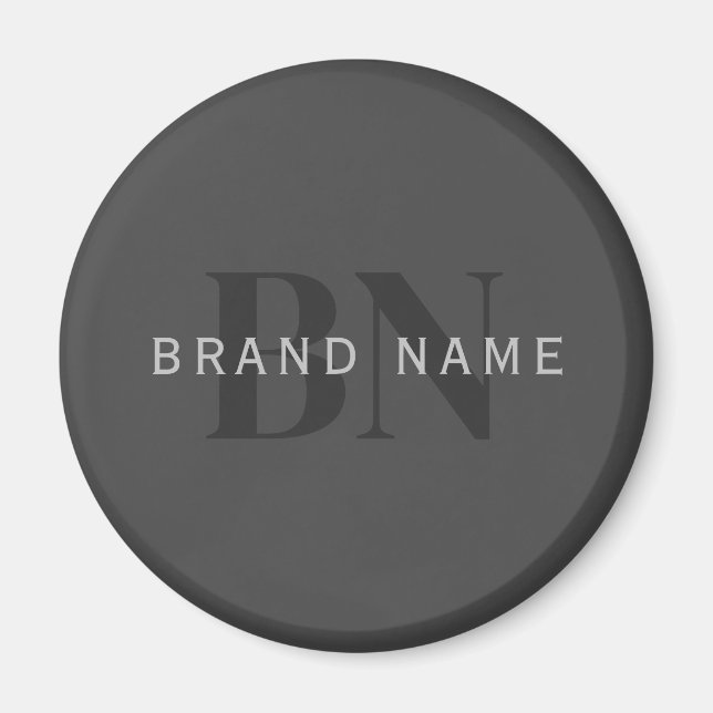 Editable Business Name (or any other text) Grey Magnet (Front)