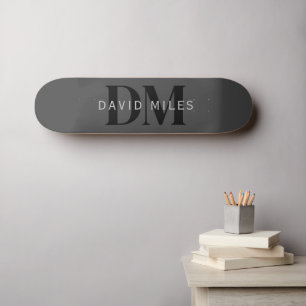 Editable Business Name (or any other text) Grey Skateboard