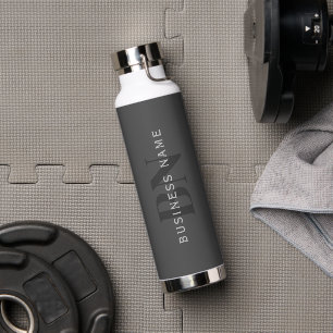 Editable Business Name (or any other text) Grey Water Bottle