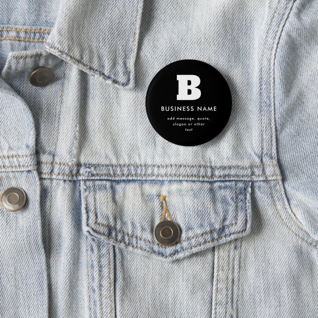 Editable Business Name & Slogan | Black & White 6 Cm Round Badge (In Situ)