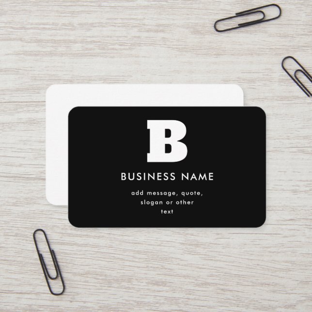 Editable Business Name & Slogan | Black & White Card (Front/Back In Situ)