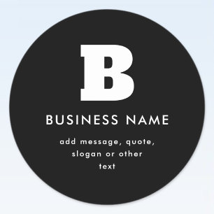 Editable Business Name & Slogan   Black & White Classic Round Sticker