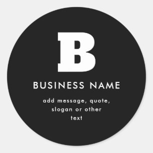 Editable Business Name & Slogan   Black & White Classic Round Sticker