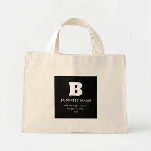 Editable Business Name & Slogan Black & White Mini Tote Bag