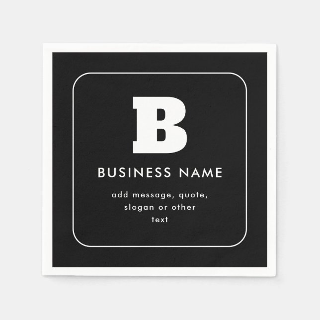 Editable Business Name & Slogan | Black & White Napkin (Front)