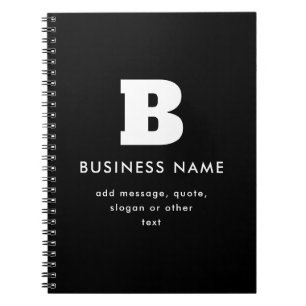 Editable Business Name & Slogan Black & White Notebook