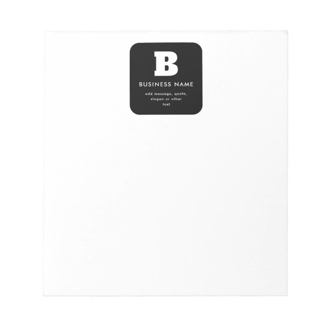 Editable Business Name & Slogan | Black & White Notepad (Front)