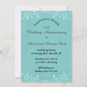 Editable Butterflies and Swirls on Turquoise Blue Invitation