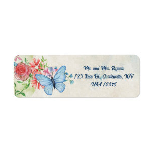 Editable Butterfly and Rose Garden Return Address Return Address Label